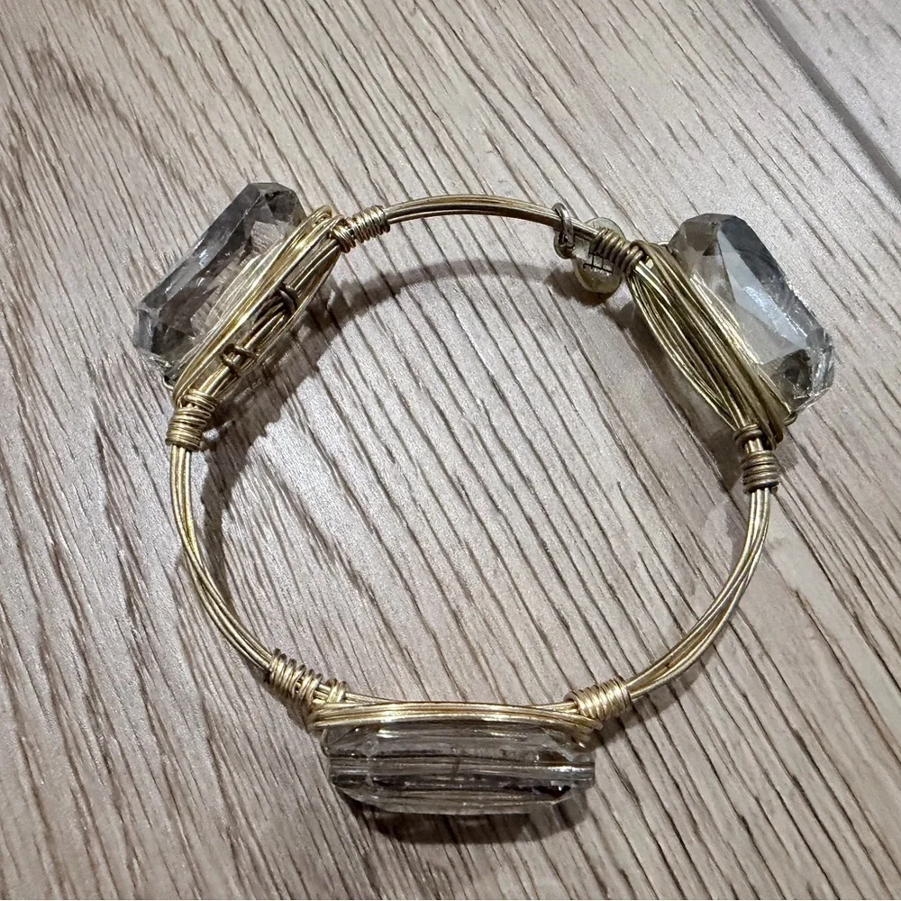 Bourbon & Bowties Elegant Gold Wire and Smokey Gray Gem Stone Women's Bracelet